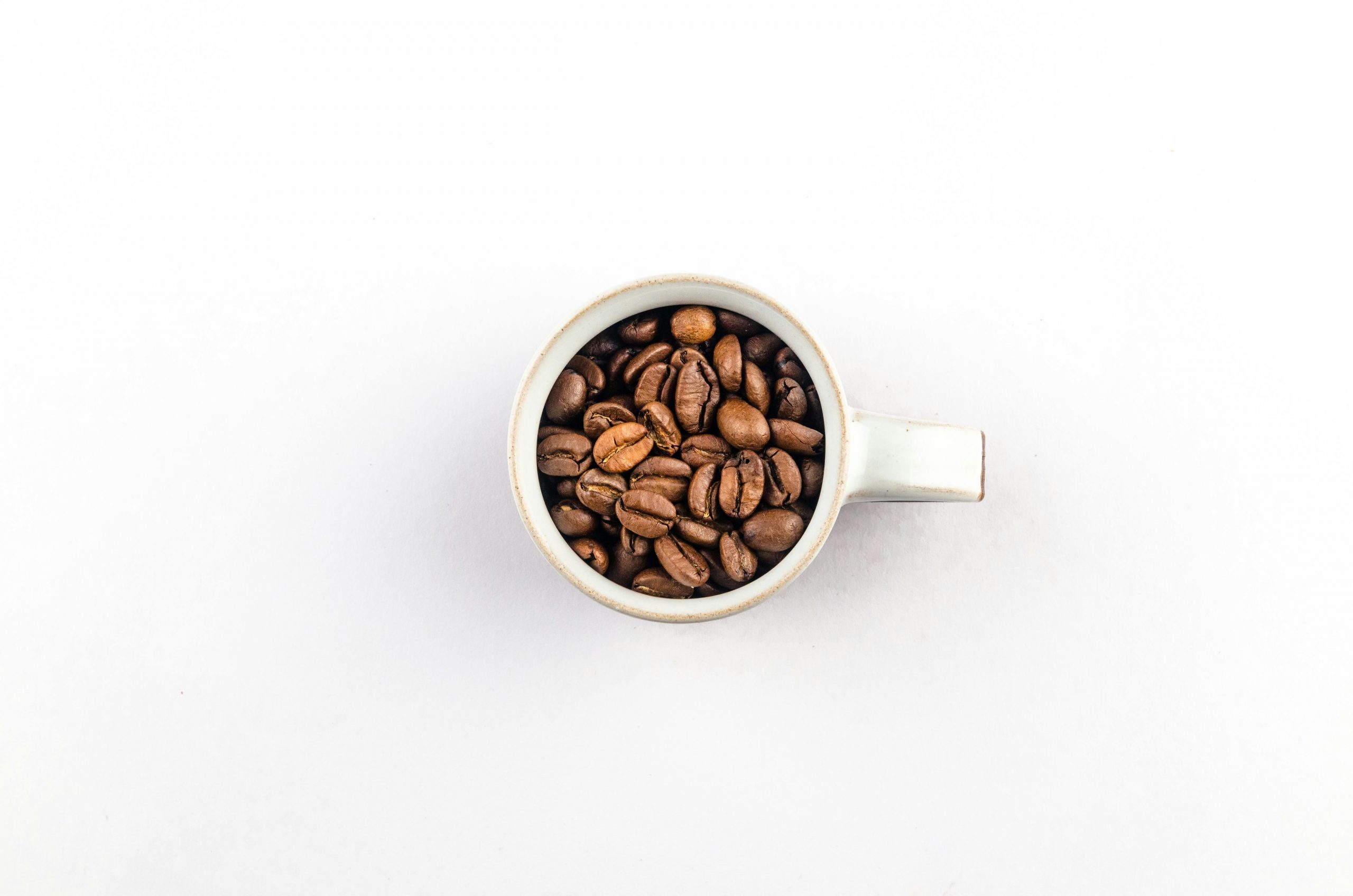 coffee beans in a white cup